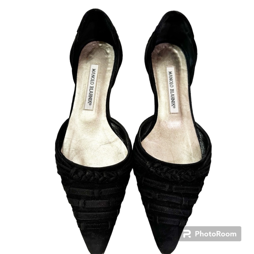 Manolo Blahnik Black Suede Leather Flats 36.5